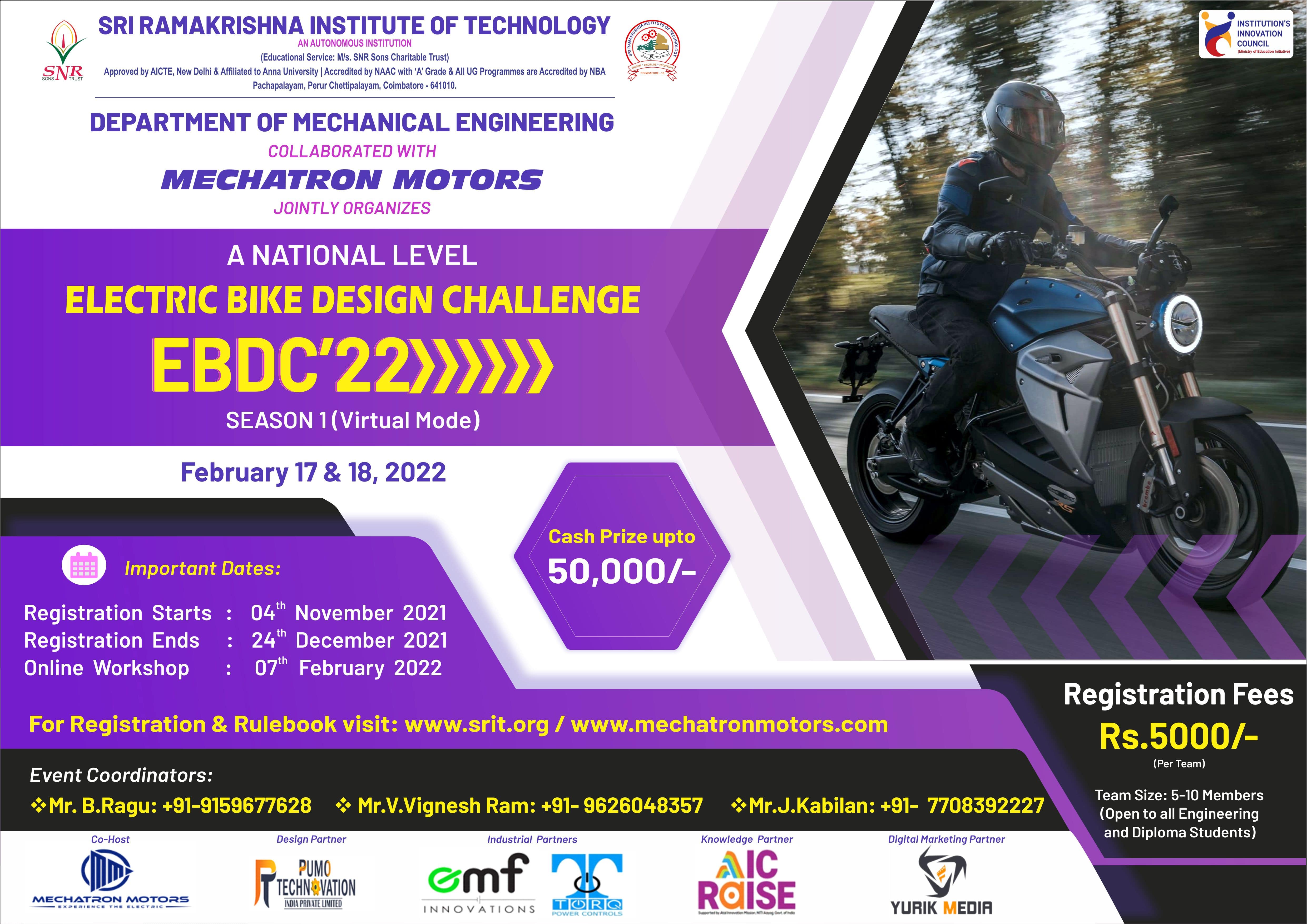 National Level Electric Bike Design Challenge (EBDC 22)